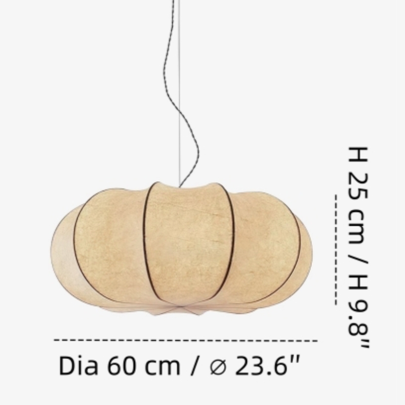 Medium size diagram for Curved Oblate Silk Pendant Lamp
