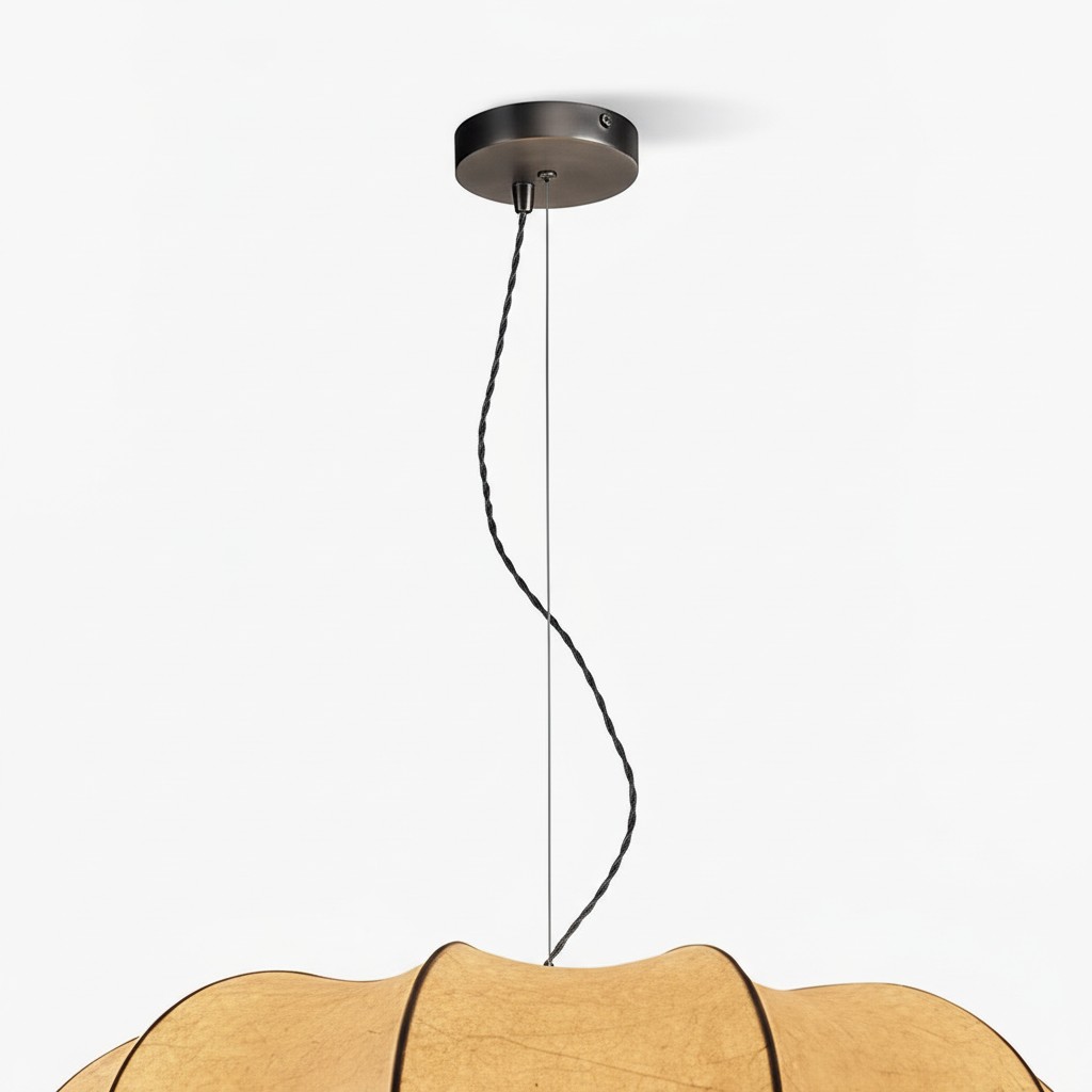 Pendant lamp canopy and silk shade detail