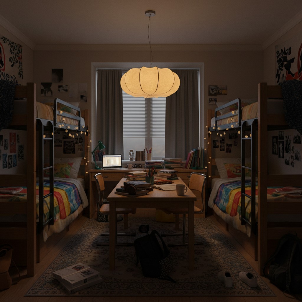 Curved Oblate Silk Pendant Lamp in a shared bedroom scene