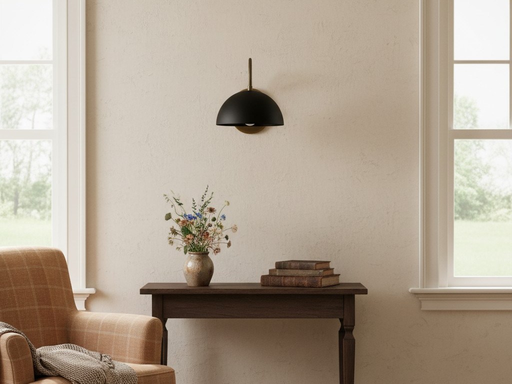 Curva wall sconce in a bright room with a console table