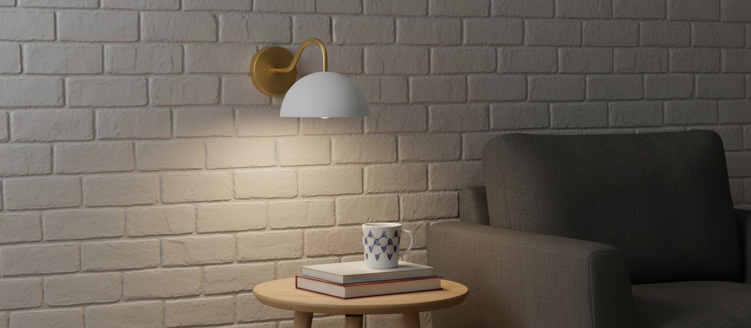 Curva Metal Arm Wall Sconce installed beside a chair