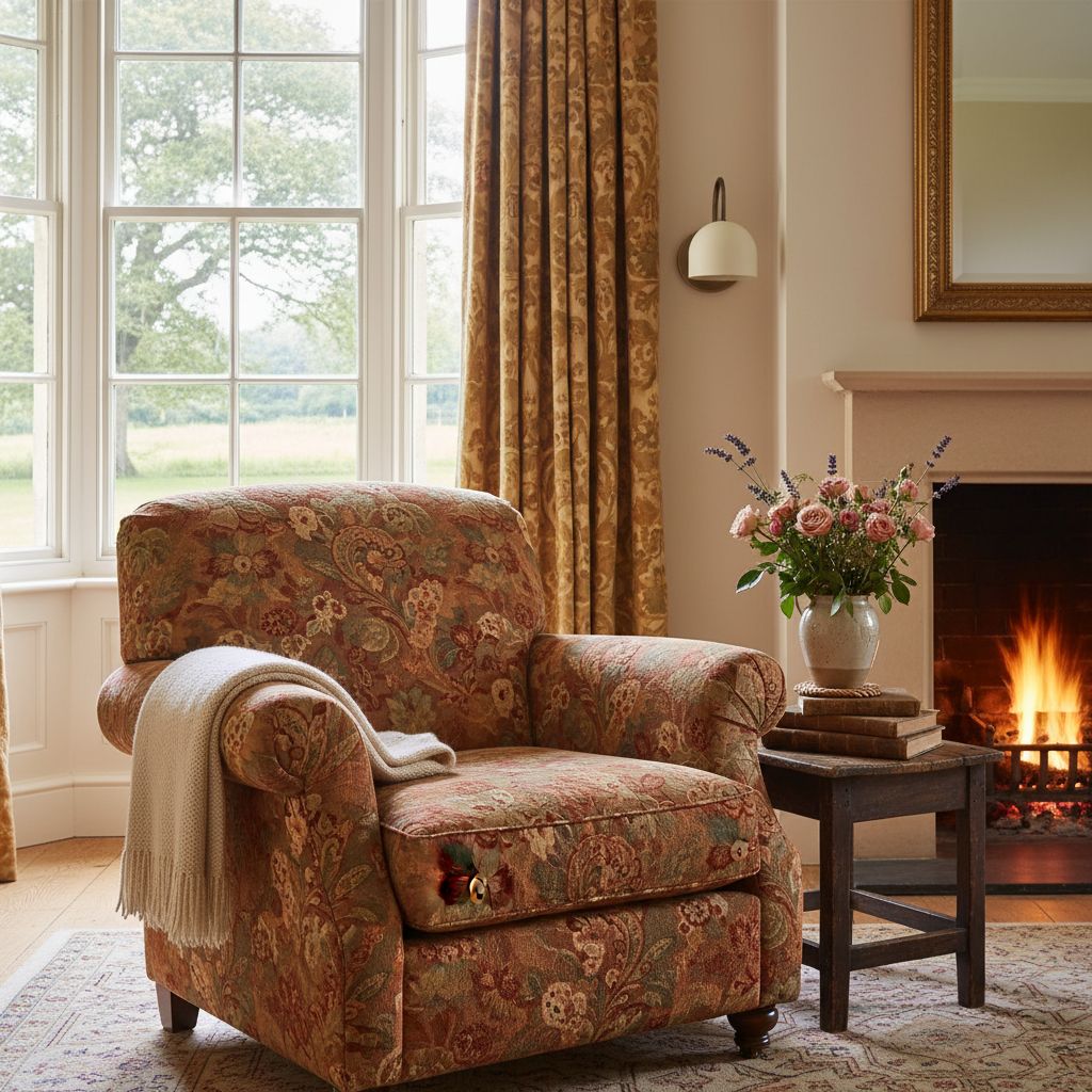 Curva wall sconce in a fireside sitting room