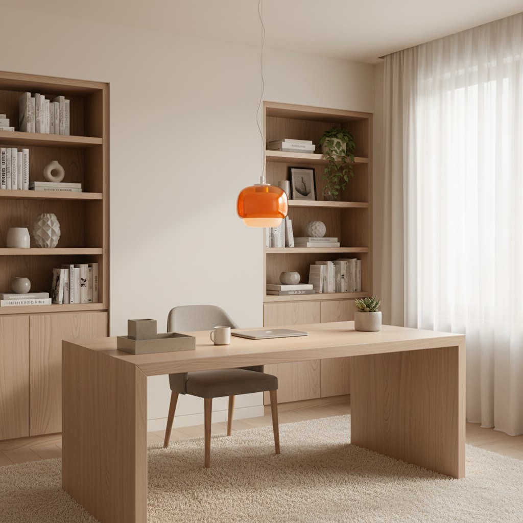 Clinco orange glass pendant over a desk