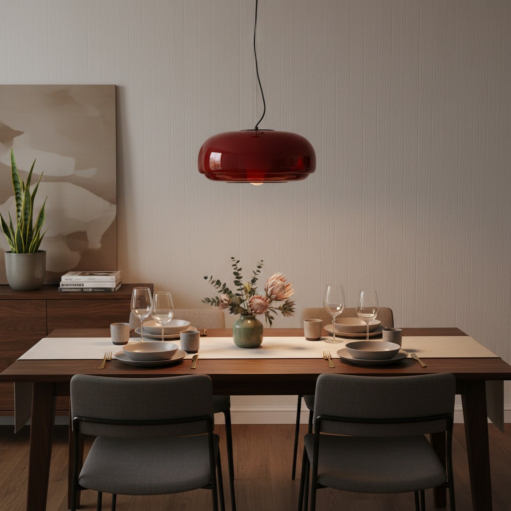 Clinco red glass pendant over a dining table