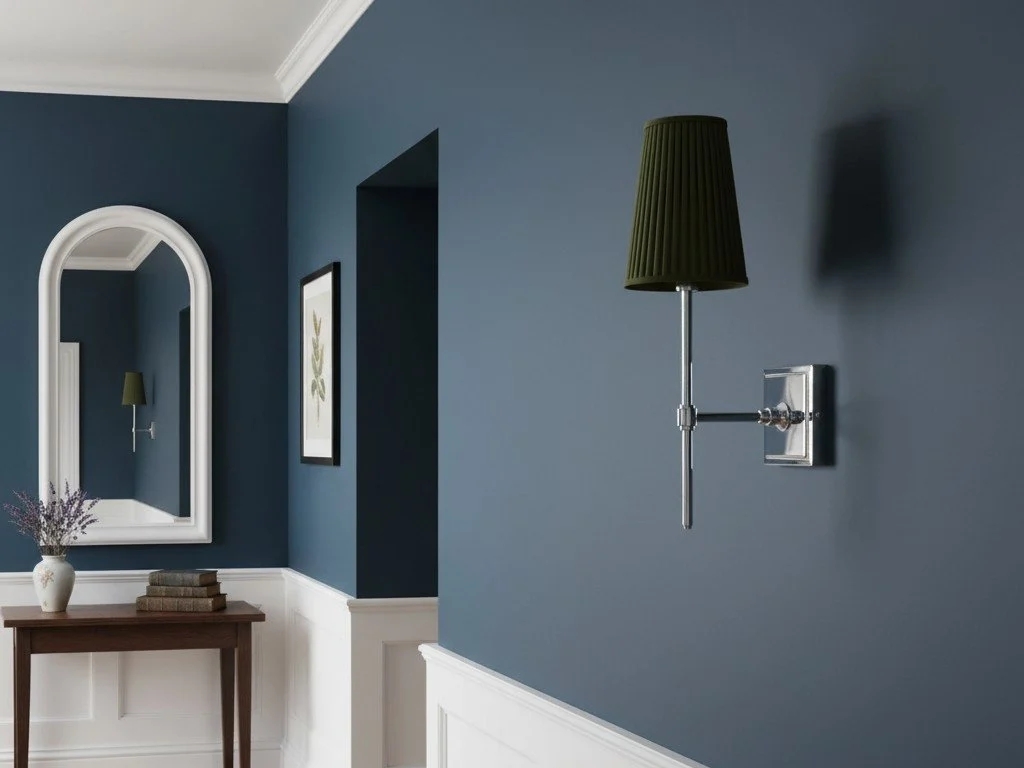 Derlina wall lamp in blue hallway