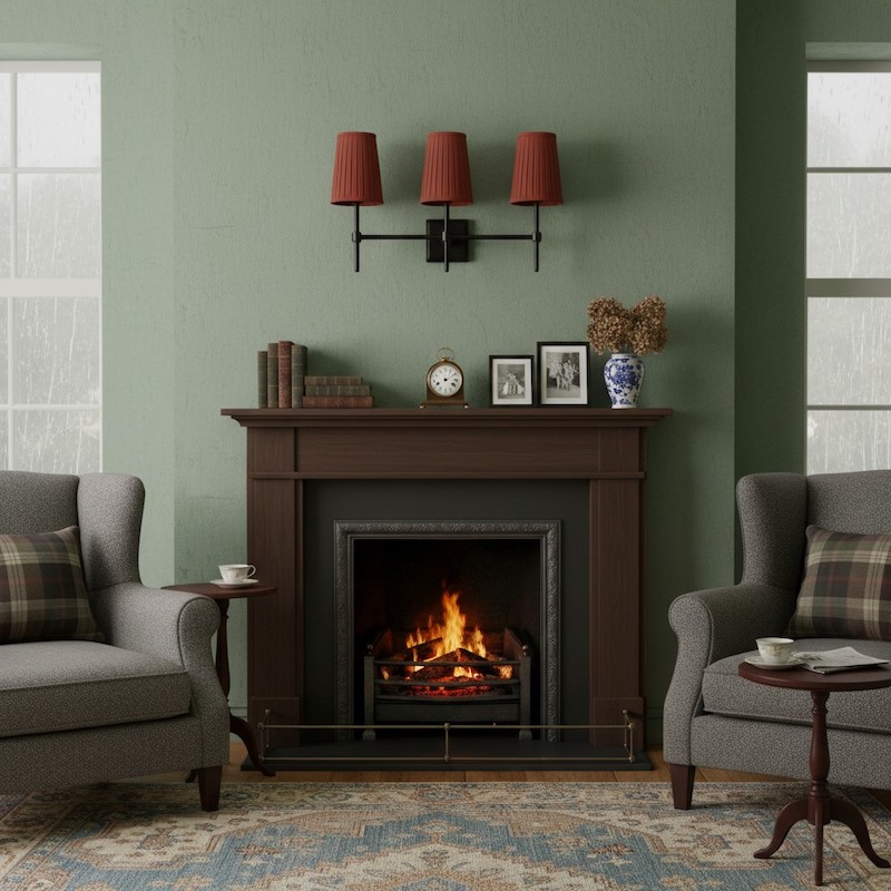 Derlina red shade fireplace scene
