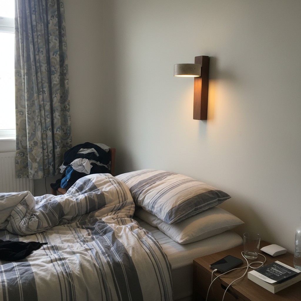 Customer room display with travertine wall light