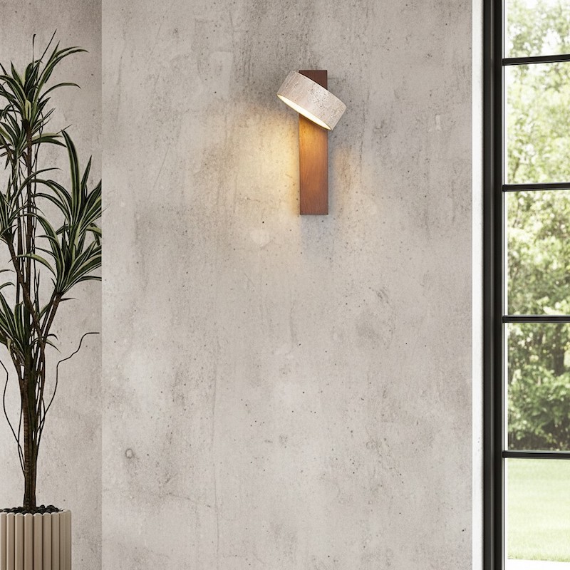 Travertine wall light on a concrete wall