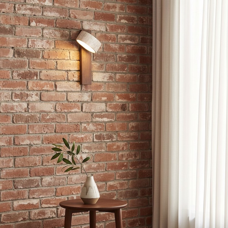 Travertine wall light on a brick wall