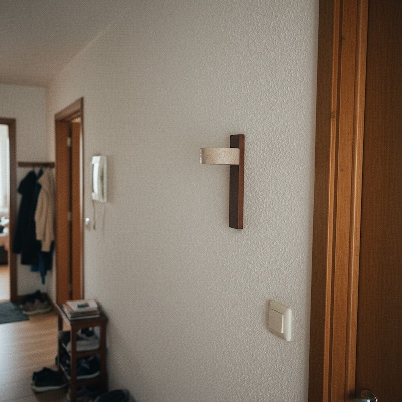 Travertine wall light installed in hallway