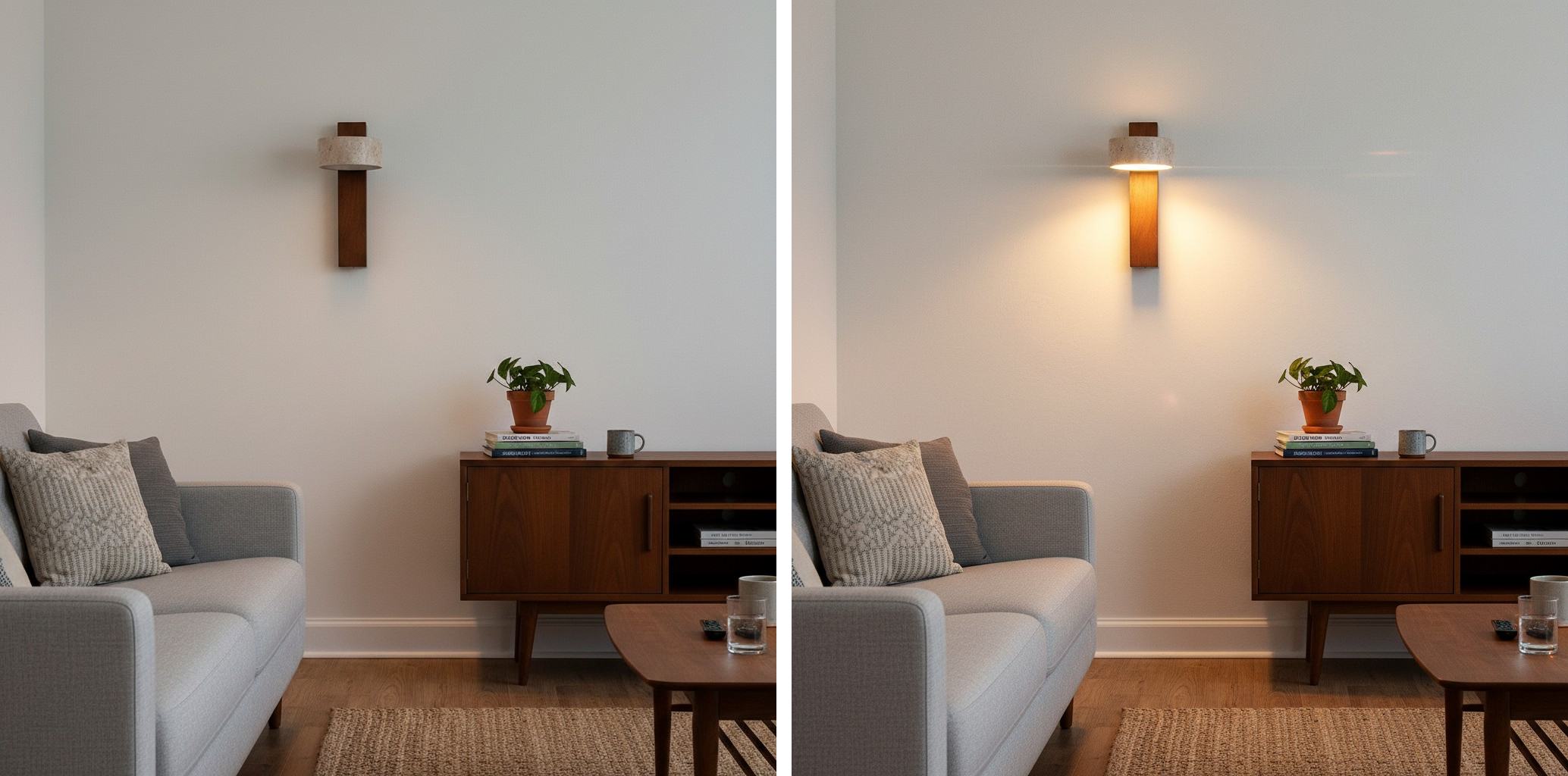 Travertine LED Wall Light lighting effects comparison