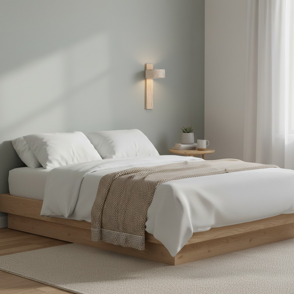 Travertine wall light in a bedroom