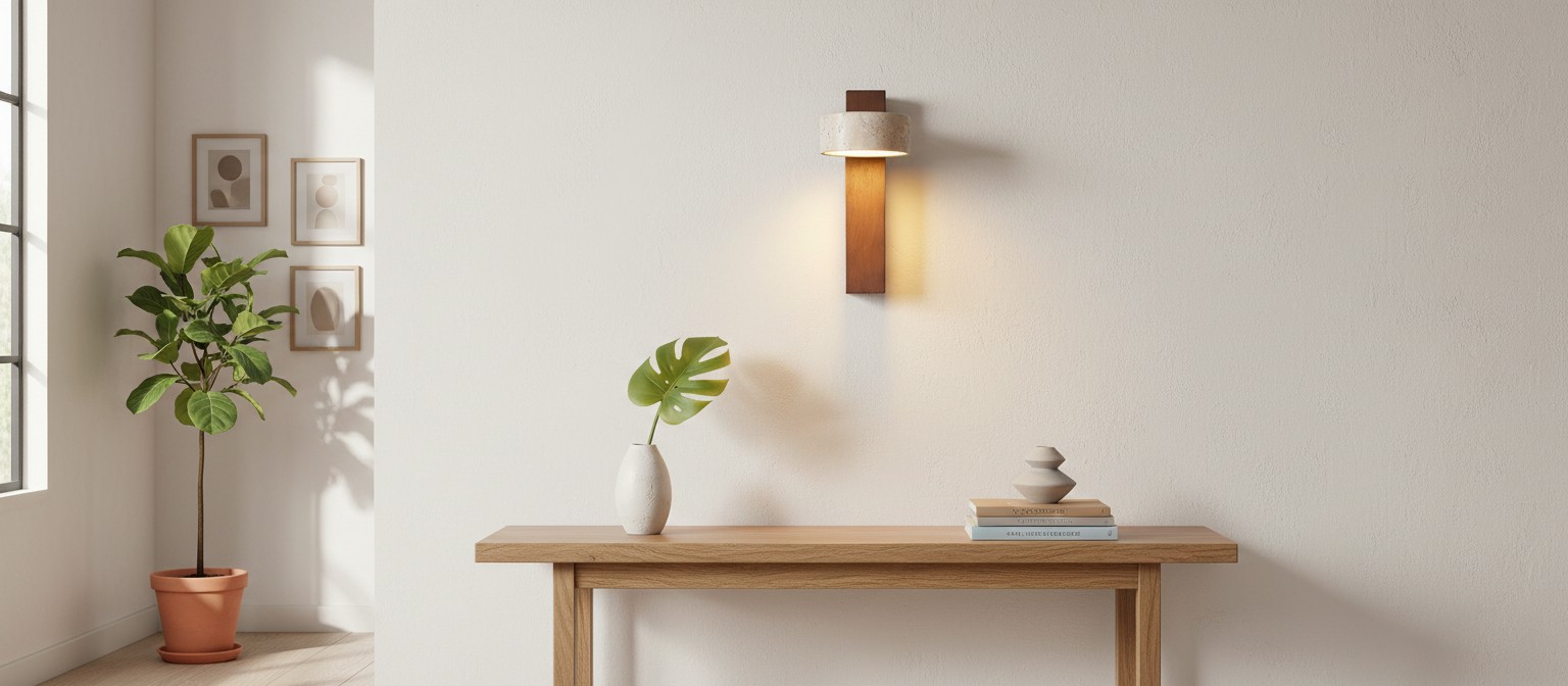 Travertine LED Wall Light in a bright interior