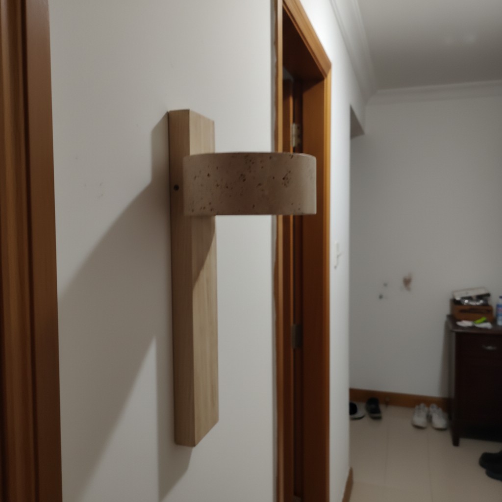 Side view of travertine wall light installed indoors