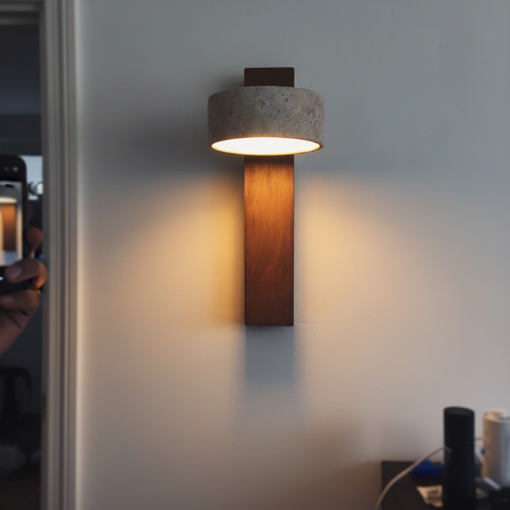 Close customer display of travertine wall light
