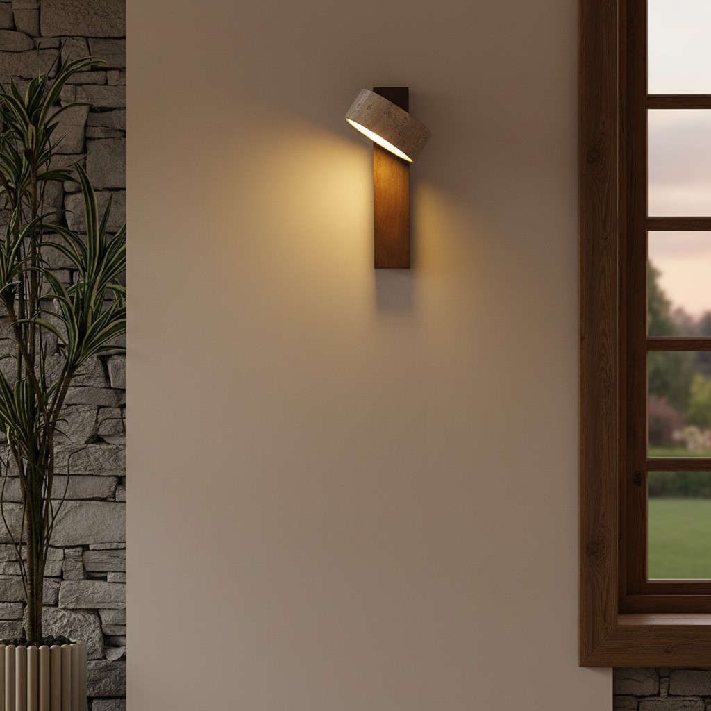 Travertine wall light beside a window