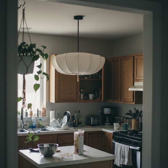Customer kitchen photo with round chandelier