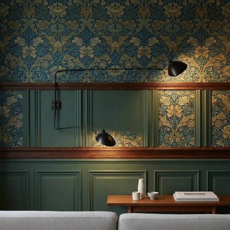 Wall lamp on patterned wall