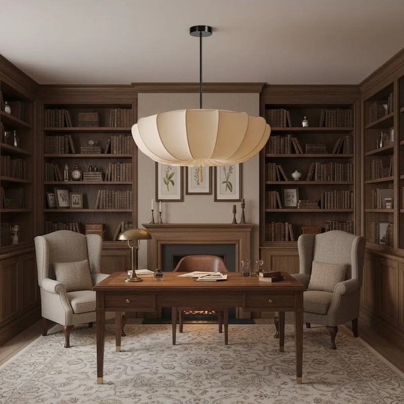 Chandelier scene display in a study room
