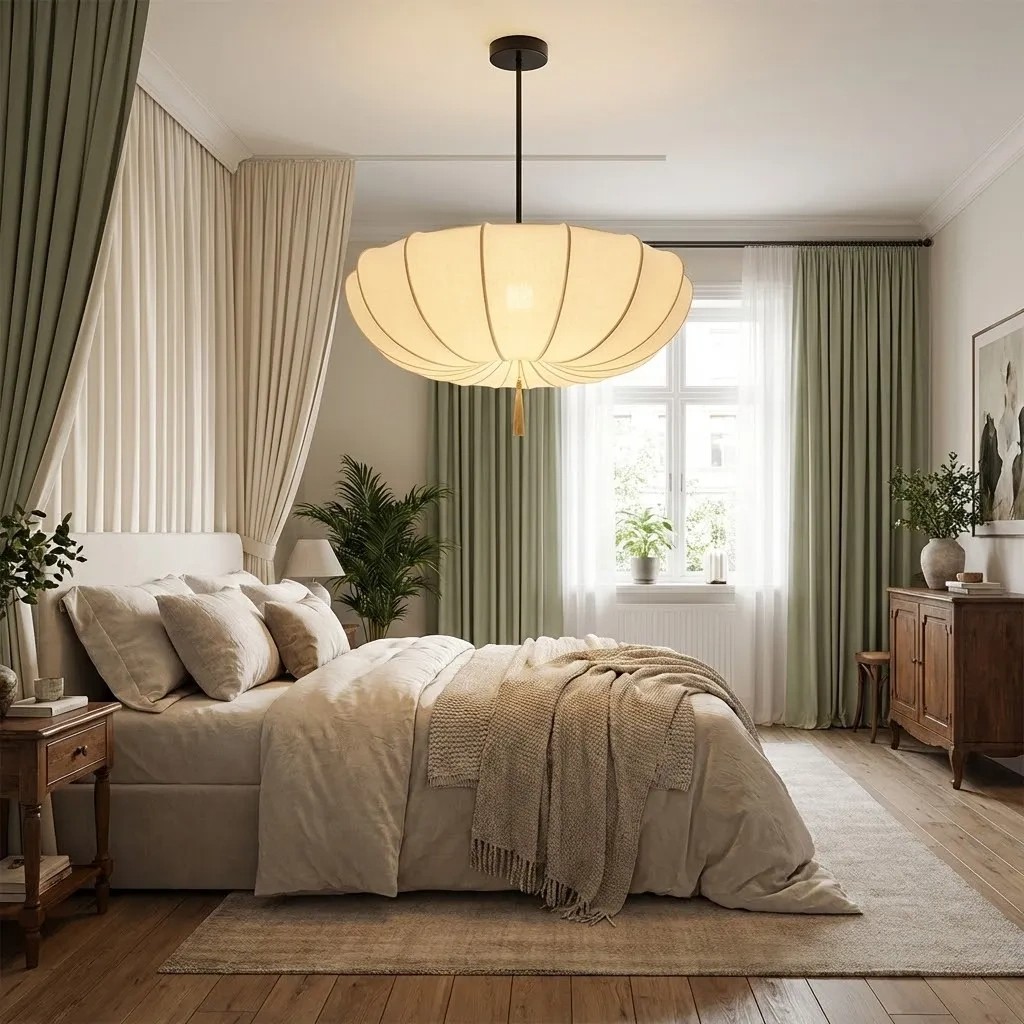 Chandelier scene display in a bedroom