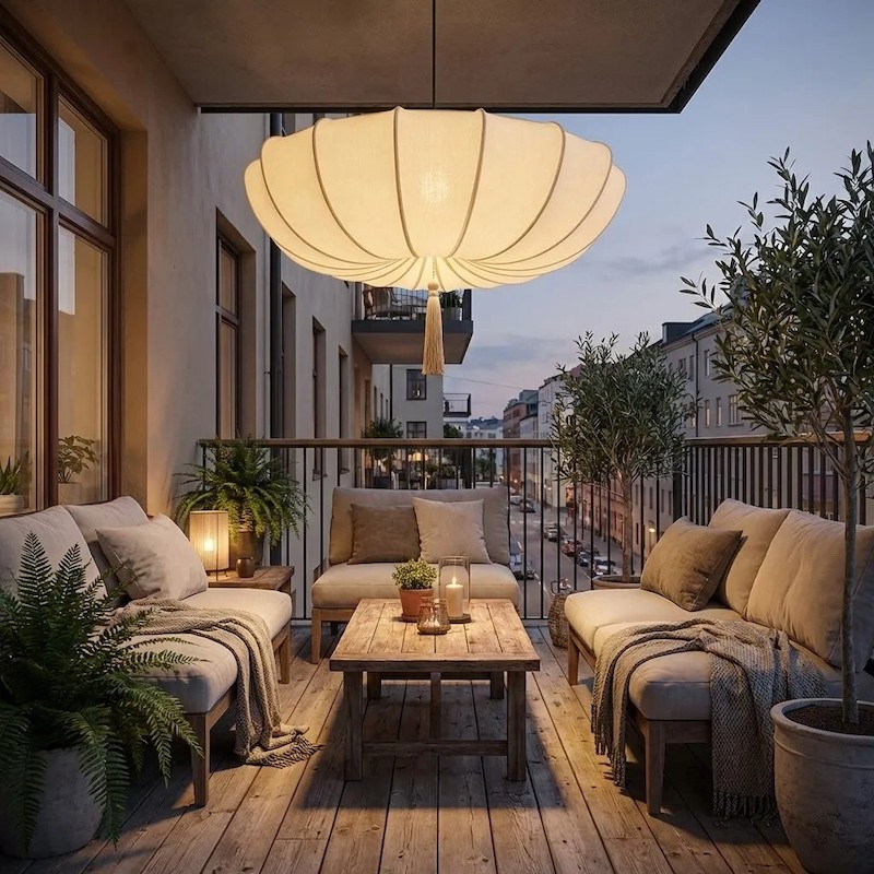 Chandelier scene display on a balcony seating area