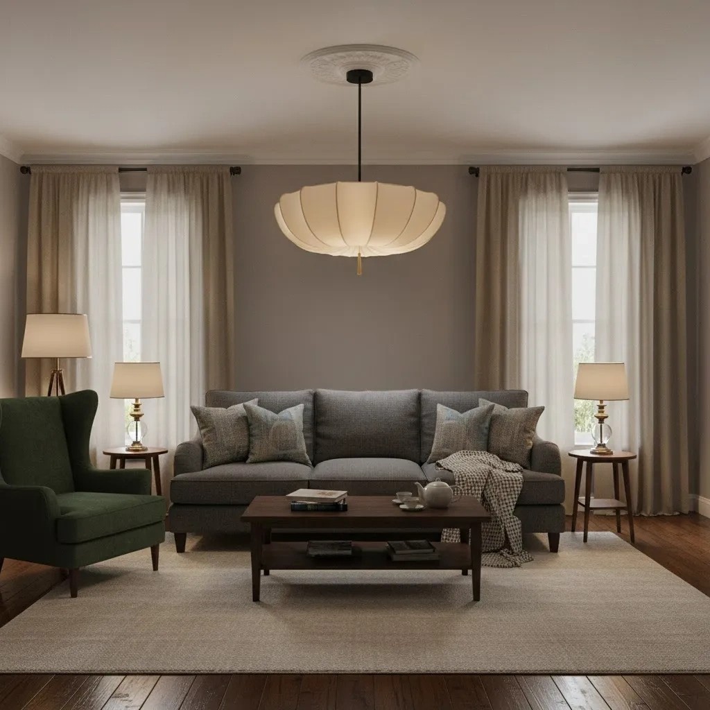 Chandelier scene display in a classic living room
