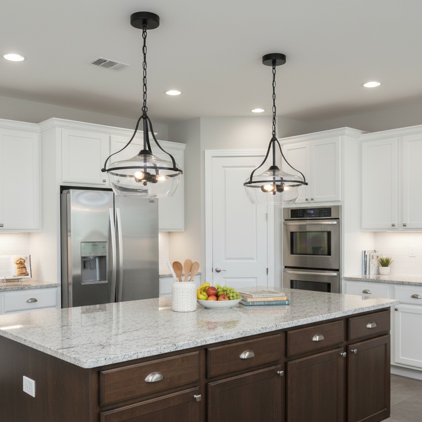 Lirra pendant lights installed in a kitchen