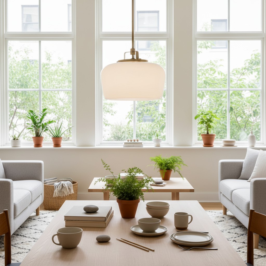 Lirra opal glass pendant light in a bright living room