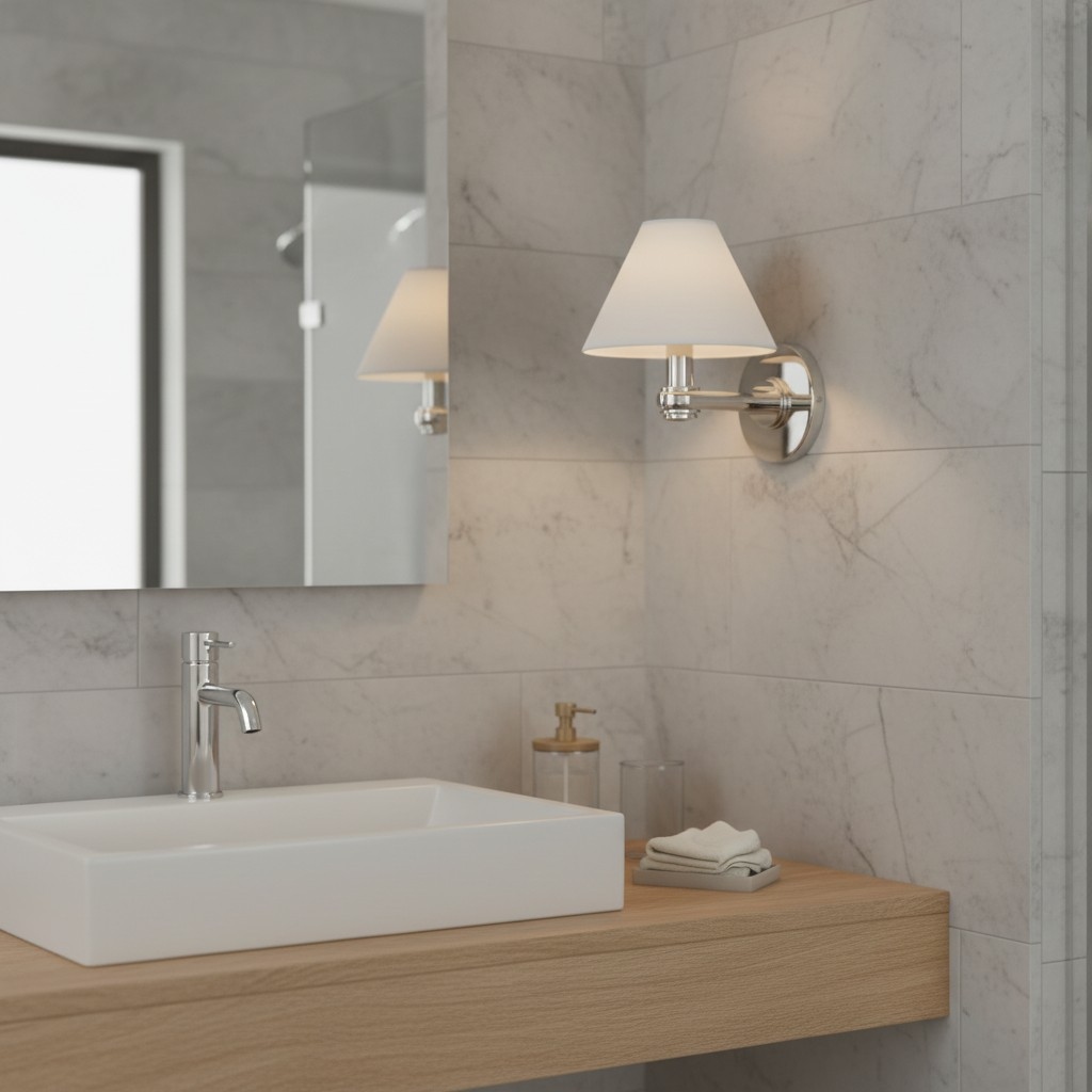 Single Roven wall sconce in a vanity bathroom setting