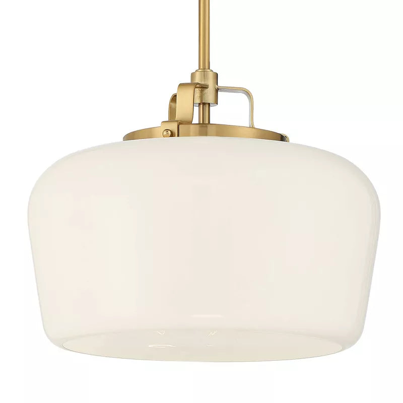 Close-up of Lirra opal glass shade and brass hardware