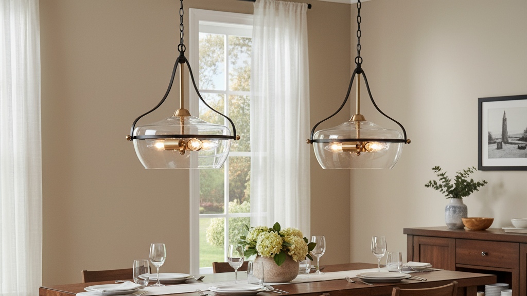 Lirra clear glass bowl pendant lights over a dining table