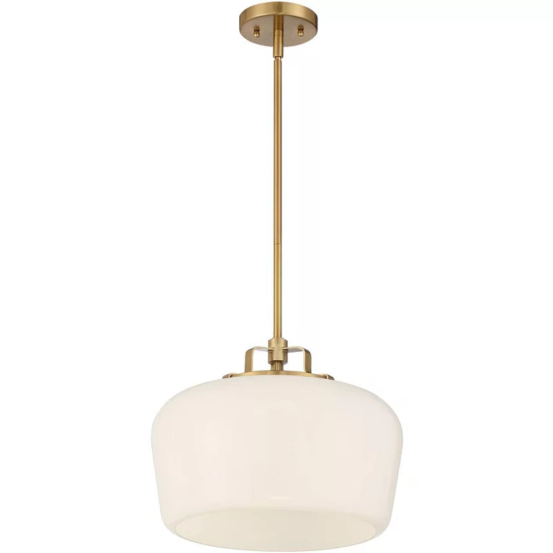 Full hanging view of Lirra opal glass pendant light