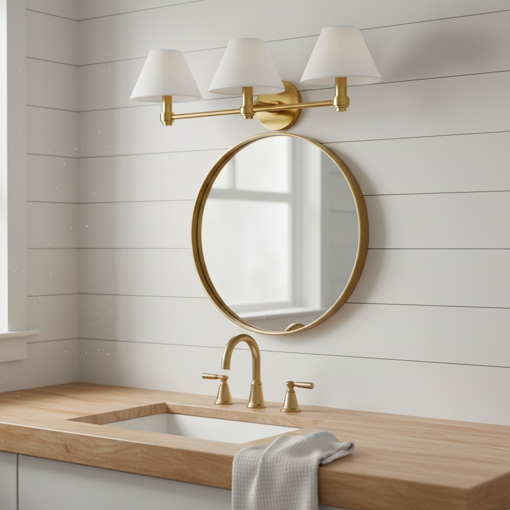 Roven three light wall sconce above a bathroom mirror