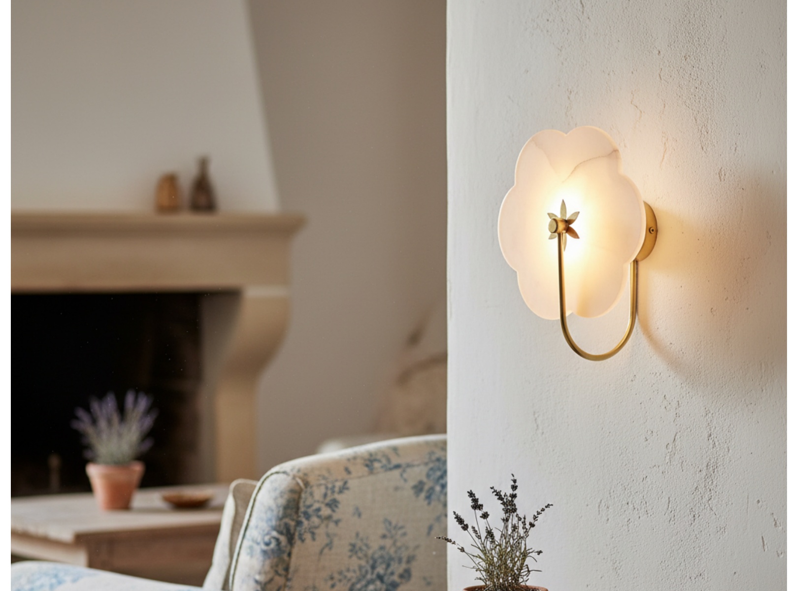 Albi Alabaster Wall Lamp in a living room setting