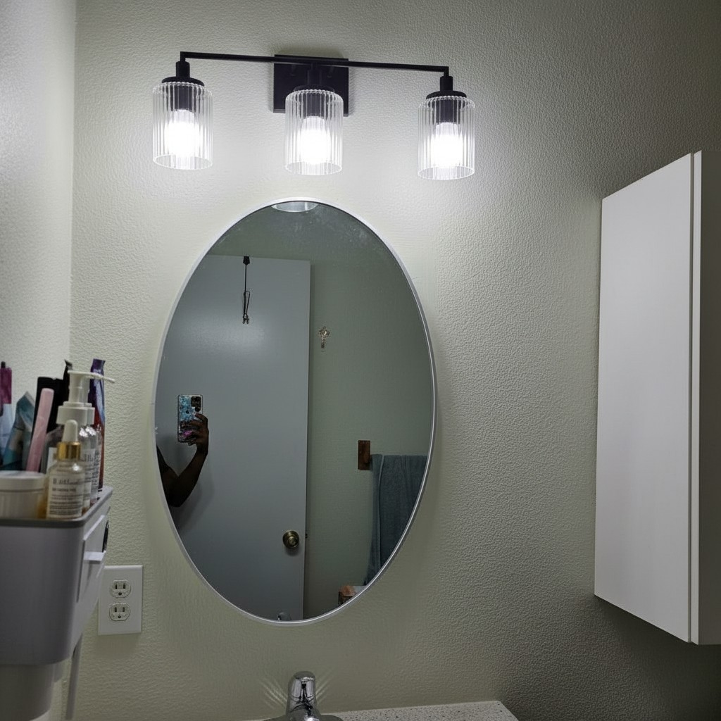Customer bathroom vanity with Lirra wall light
