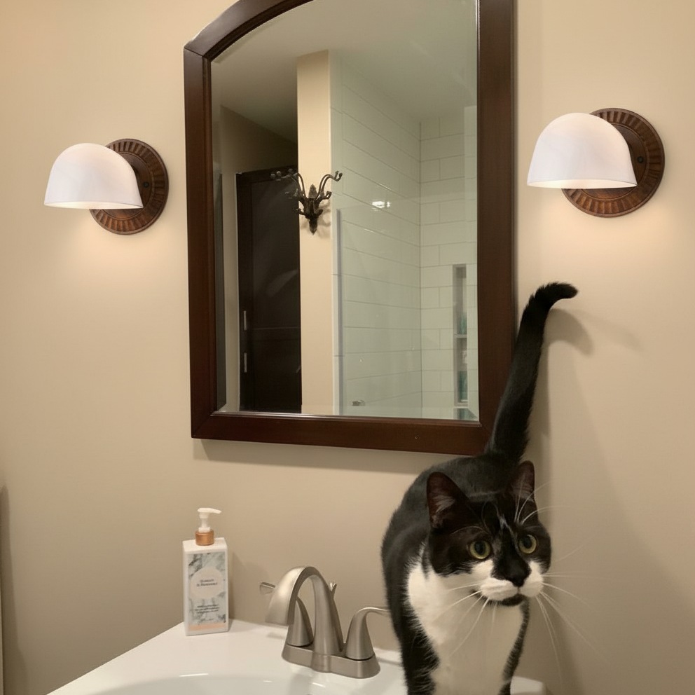 Customer room photo with Fiesta wall sconce by a mirror