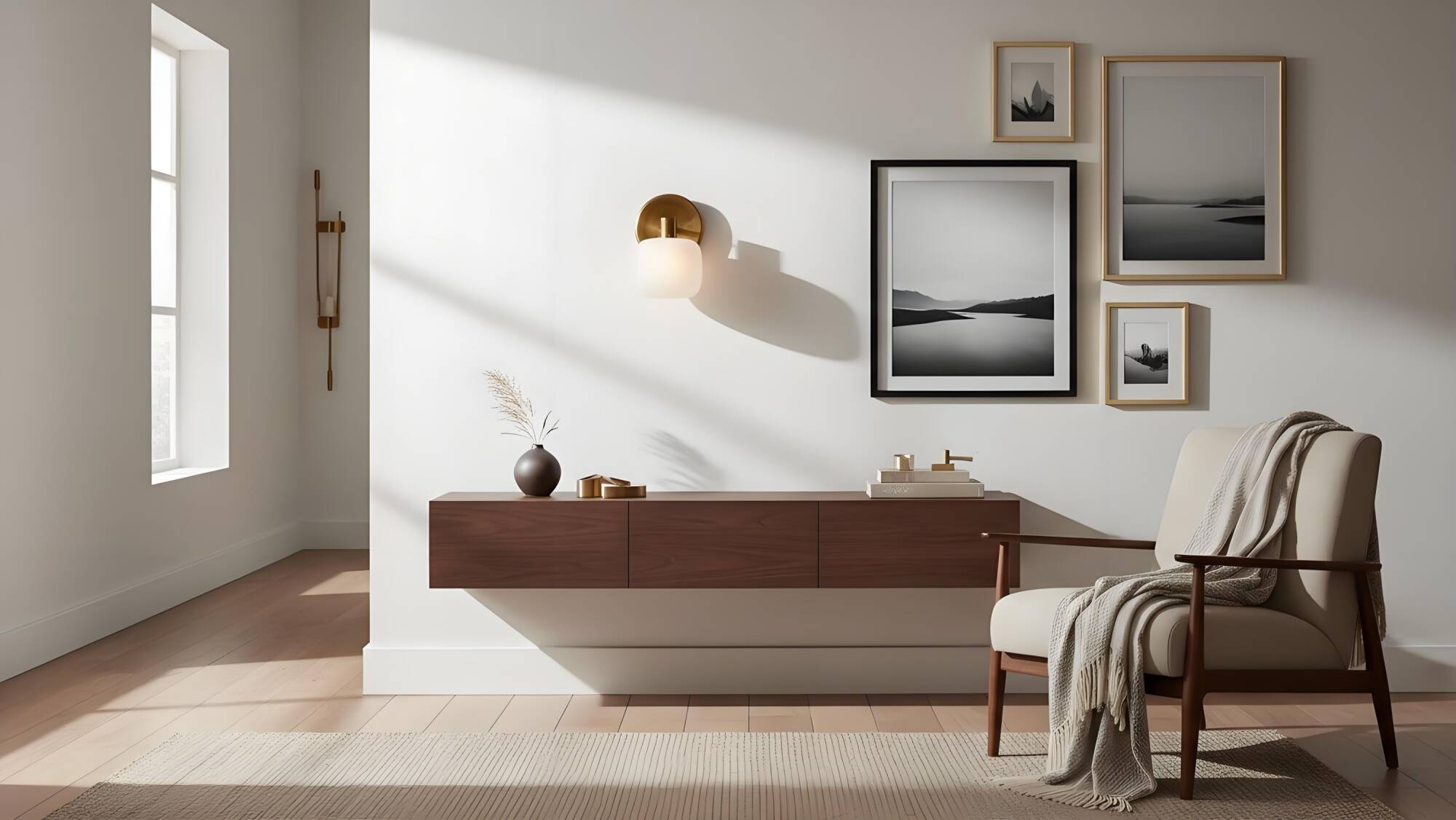 Lirra wall sconce installed in a modern living room