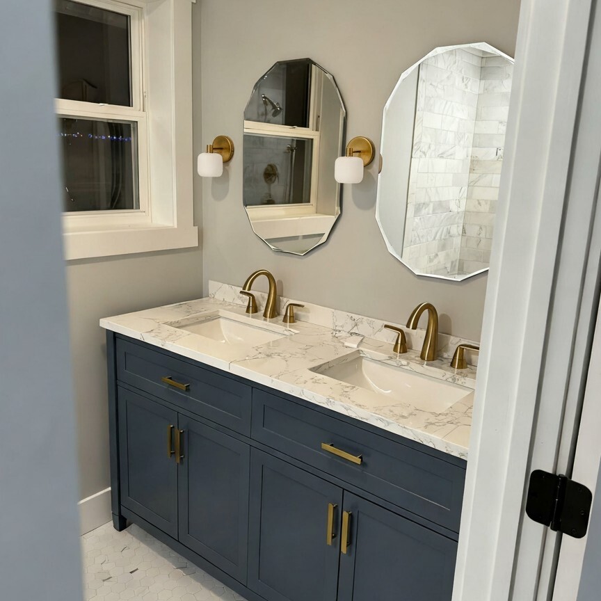 Customer vanity installation with Lirra wall sconces