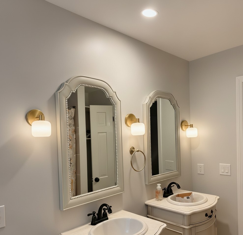 Customer bathroom installation with Lirra wall sconces