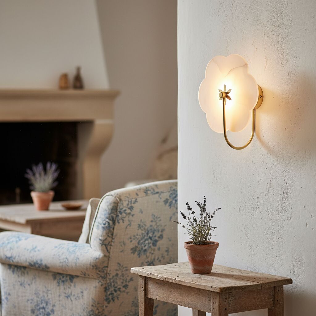 Albi Alabaster Wall Lamp near an armchair