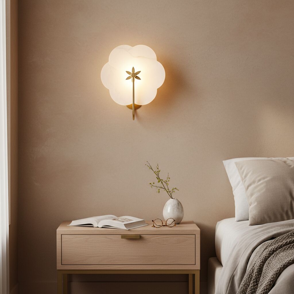 Albi Alabaster Wall Lamp beside a bed