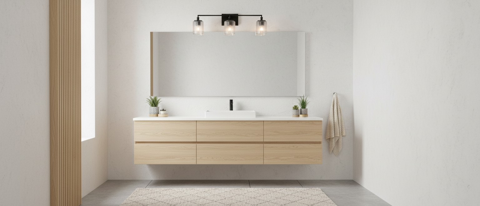 Lirra vanity light series in a bathroom setting