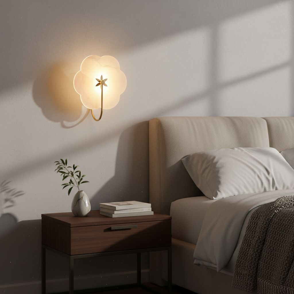 Albi Alabaster Wall Lamp beside a bed