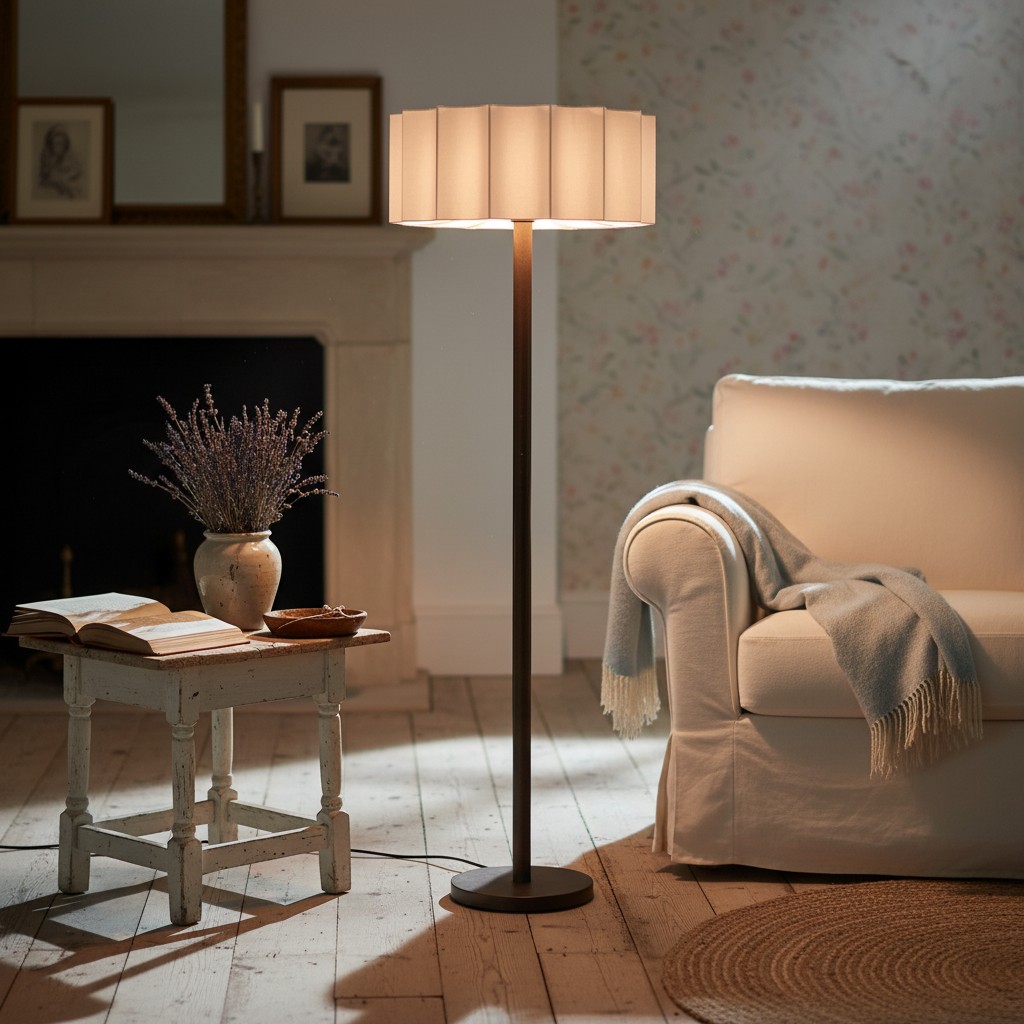 Cavilon floor lamp warmly lit beside seating