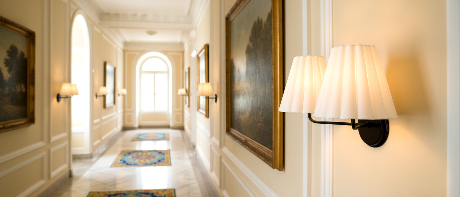Ruffmeto pleated wall sconce in a hallway