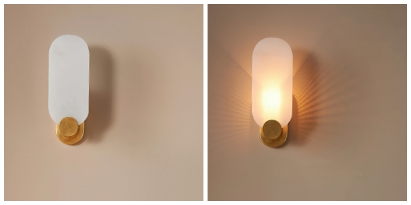 Albi wall sconce light off and light on comparison