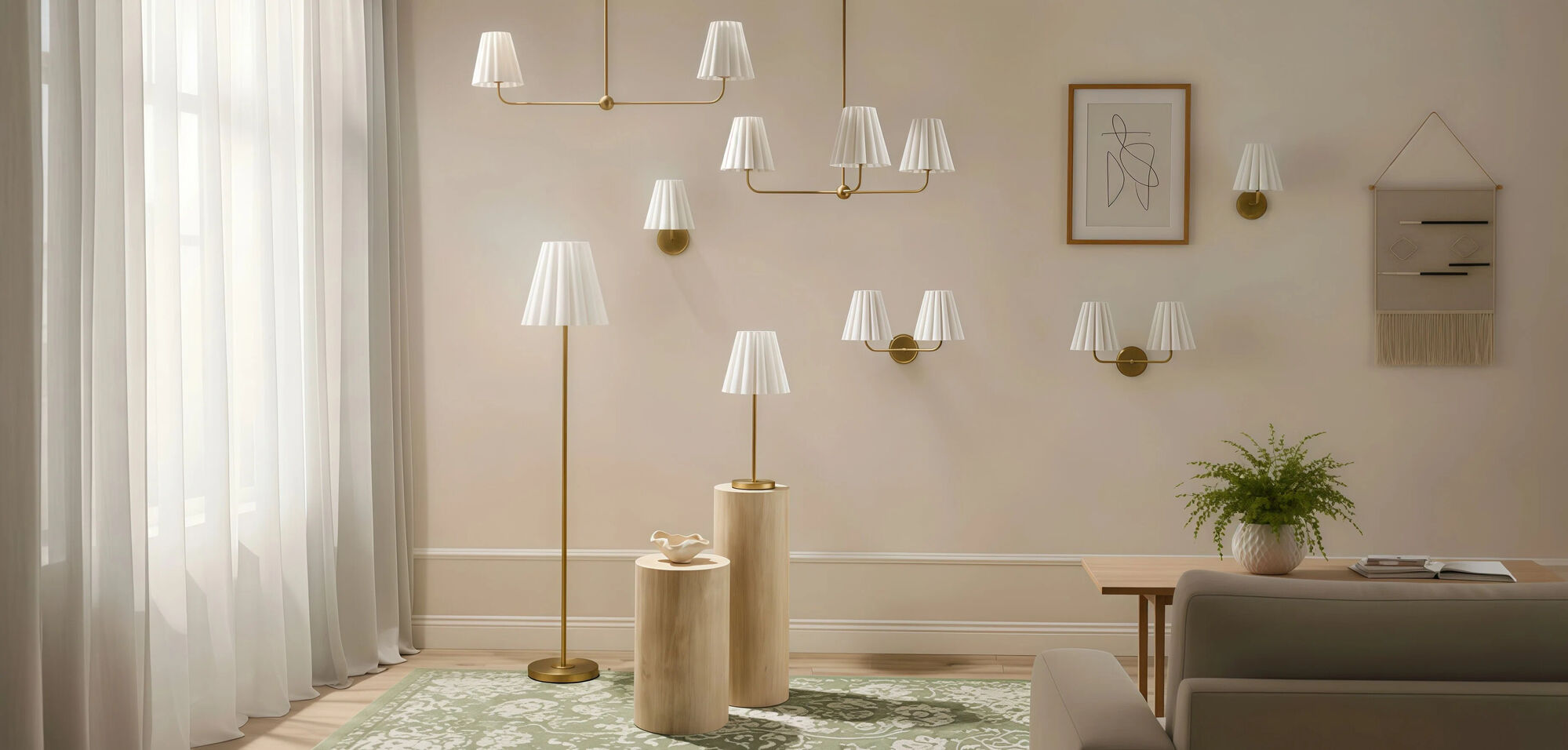 Ruffmeto lighting series displayed in a living room