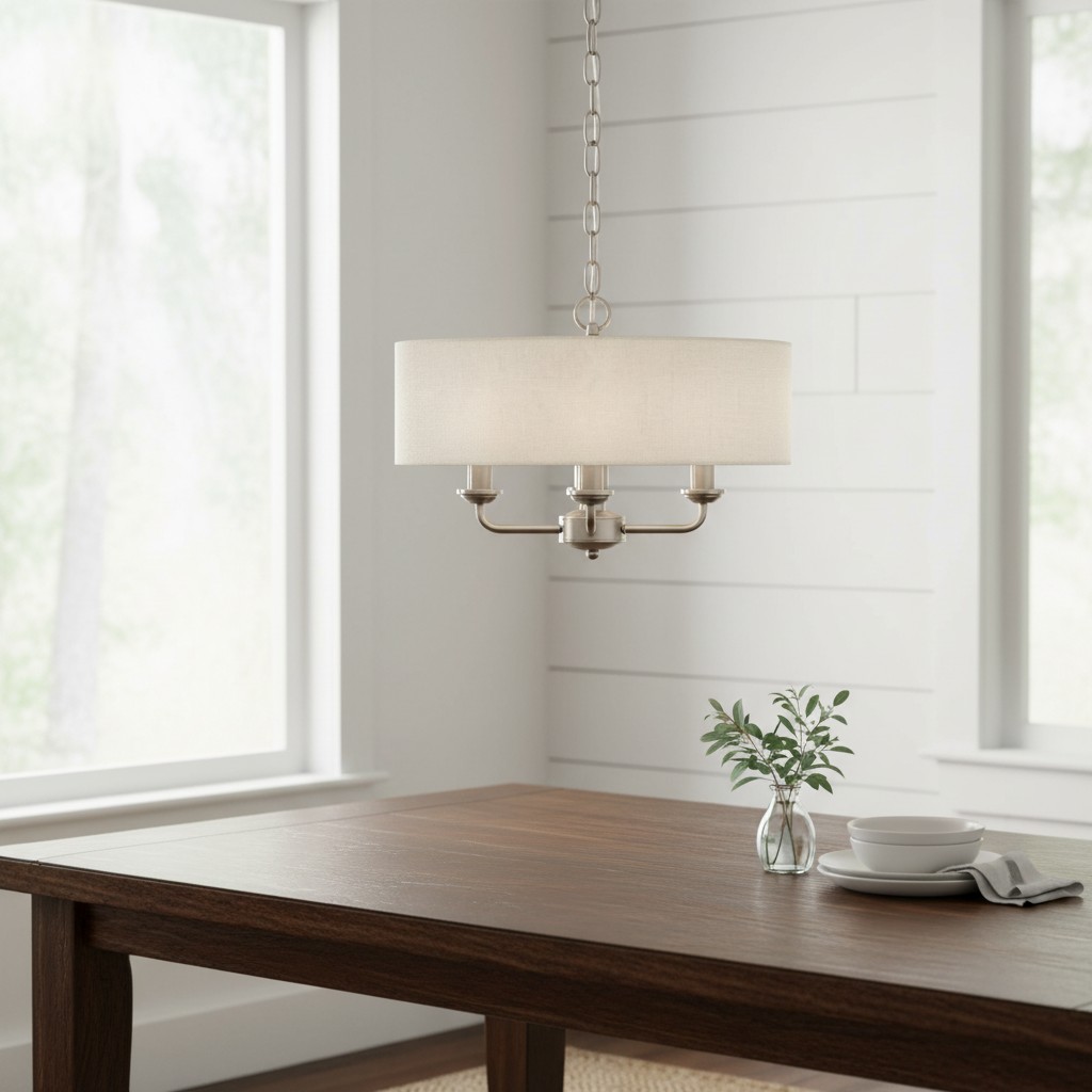 Tela pendant above a wooden table