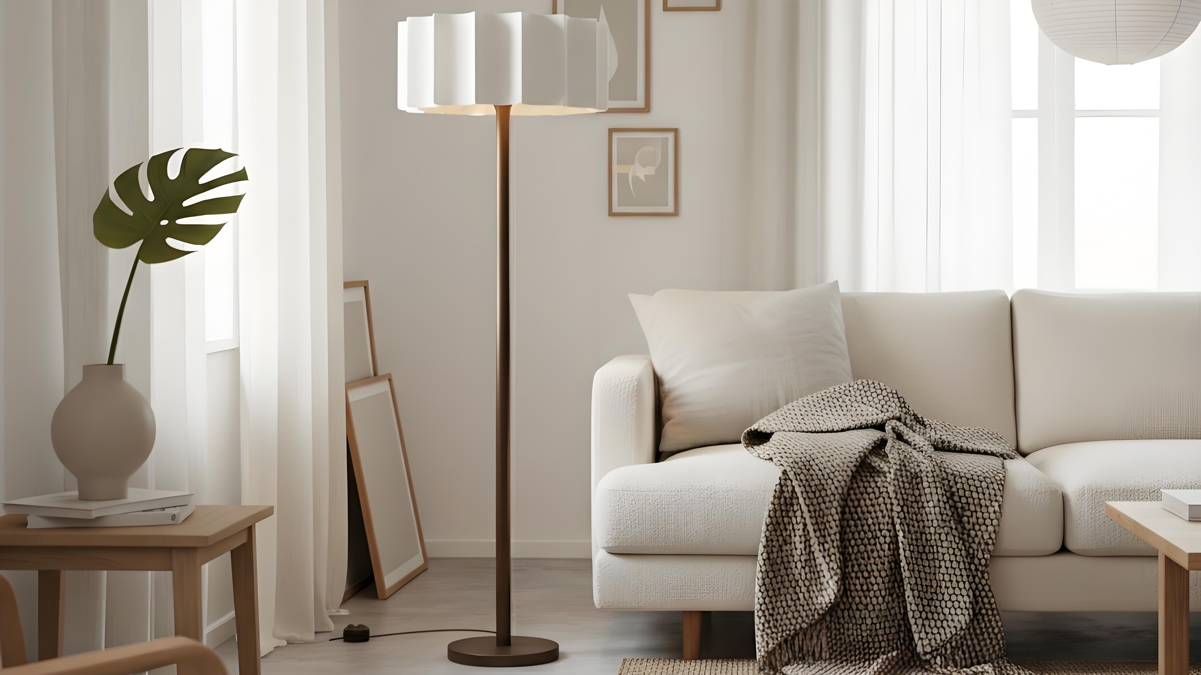 Cavilon modern floor lamp with soft shade in a living room