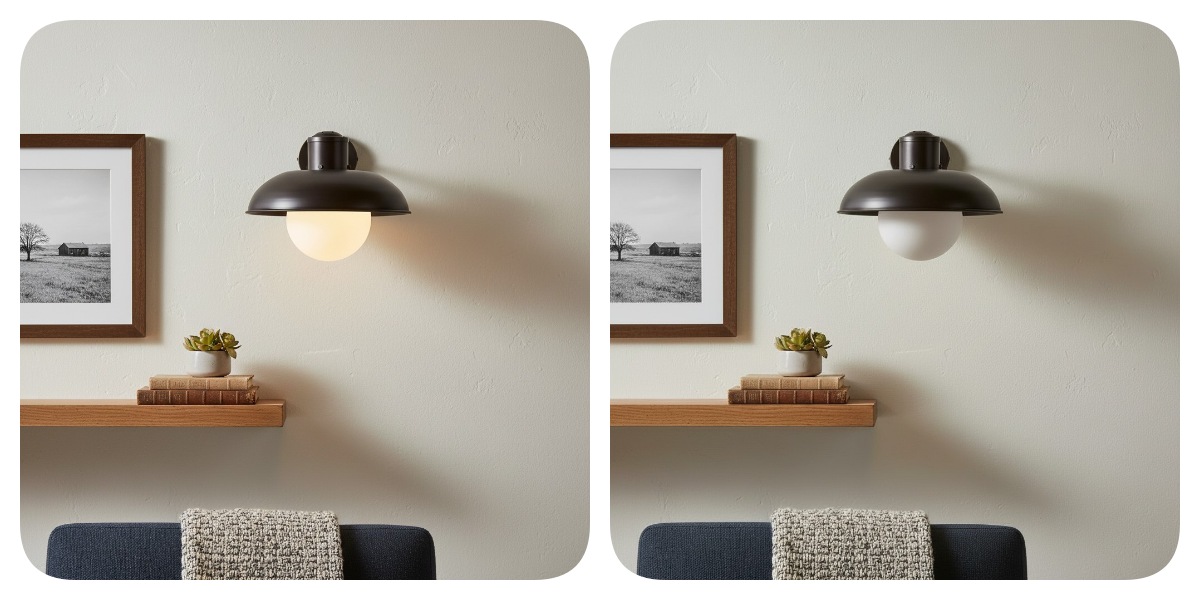 Cordax switch light comparison with the lamp on and off